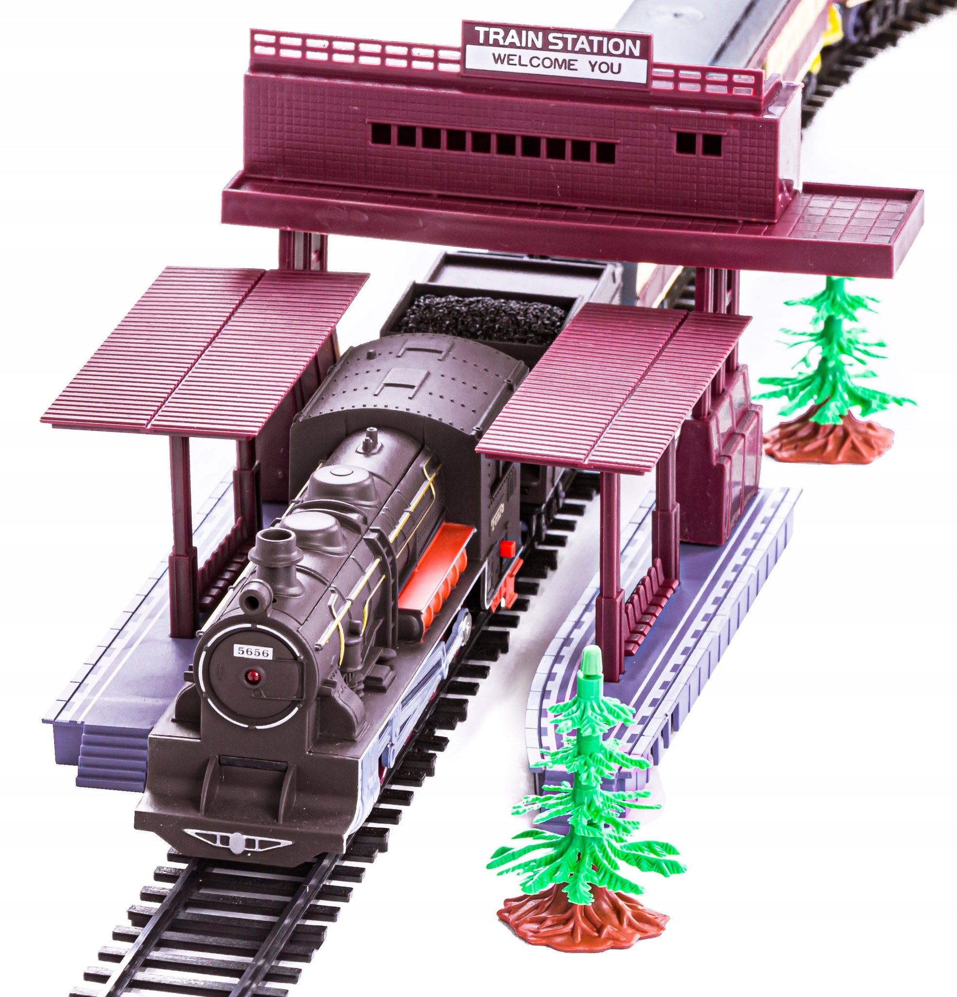 Elektrinis traukinys su vagonais ir priedais