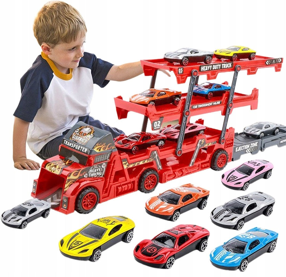 TIR vilkikas + 6 žaisliniai automobiliai