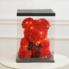 Meškiukas iš rožių 25cm + dovanų dėžutė + holograminis pakabukas + muilas rožių žiedlapiai + šokoladas + LED lemputės!