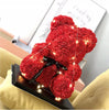Meškiukas iš rožių 25cm + dovanų dėžutė + holograminis pakabukas + muilas rožių žiedlapiai + šokoladas + LED lemputės!